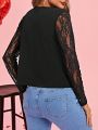 SHEIN Clasi Women'S Lace Splice Open Front Jacket