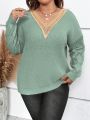 SHEIN Frenchy Plus Guipure Lace Panel Drop Shoulder Sweater