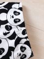 SHEIN Girls' Knitted Panda Patterned Tank Top And Tight Pants Homewear Set