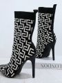 Graphic Stiletto Heeled Sock Boots