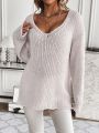 SHEIN Essnce Women's Solid Color V-neck Drop Shoulder Sweater