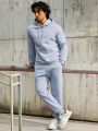 Men'S Solid Color Leisure Hoodie With Drawstring And Sweatpants Sports Suit