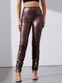 SHEIN Tall Women'S Pleated Pu Leather Trousers
