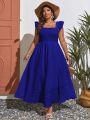 SHEIN VCAY Plus Size Solid Color V-Neck Sleeveless Swing Dress