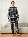 Men'S Plaid Pattern Long Sleeve Top And Long Pants Pajama Set
