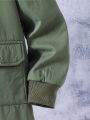 SHEIN Boys' Inner Plush Lined Parka Jacket With Flip Pocket, Warm Winter Coat