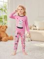 Young Girl Simple Cartoon Printed Long Pants And Long Sleeve Top Casual Two Piece Home Outfit