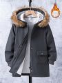 Boys' Hooded Parka Jacket With Flap Pockets And Warm Lining