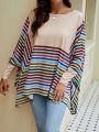 EMERY ROSE Camel Striped Cape Sleeve Top T-shirt