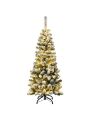 Gymax 4.5ft Pre-lit Pencil Snow Flocked Pencil Christmas Tree Holiday Decoration