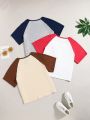 3pcs/Set Teen Girls' Color Block Raglan Sleeve Short Sleeve T-Shirts