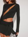 Asavvy Cut Out Tie Front Bodycon Dress