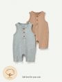 Cozy Cub Newborn Baby Boy Solid Color Round Neck Button-Front Sleeveless Romper With Shorts, 2pcs/Set
