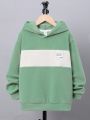 SHEIN Kids EVRYDAY Tween Boy Letter Patched Colorblock Hooded Thermal Lined Sweatshirt