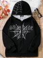 Tween Boy Spider Web & Letter Graphic Hooded Sweatshirt