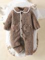 Winter Bear Hooded Jumpsuit With Cute Cartoon Design For Infants