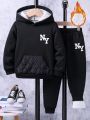 SHEIN Young Boy 2pcs/Set Hooded Long Sleeve Fleece Casual Sports Hoodie And Pants, Suitable For Autumn & Winter