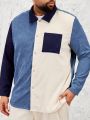 Manfinity Hypemode Men's Plus Size Weave Casual Color Block Long Sleeve Shirt