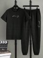 Manfinity Homme Men Letter Embroidery Tee & Drawstring Waist Sweatpants