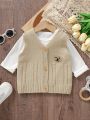 Baby Boys' Bear Patterned Button-Front Vest Cardigan