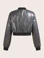 Teen Girls' Short Shiny Patent Leather Street Style Jacket
