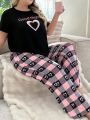 Plus Size Heart & Letter Print Homewear Pajama Set