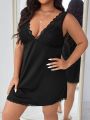 Plus Contrast Lace Scallop Trim Plunging Neck Nightdress