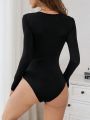 SHEIN Privé Lace Paneled Long-Sleeved Bodysuit