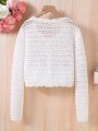 Teen Girls' Solid Color Hollow Out Knitted Cardigan