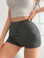 Women's Simple Button Decorated Thermal Shorts