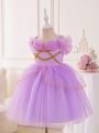 Young Girl's Purple Tulle Mesh Spliced Woven Ribbon Party Princess Dress