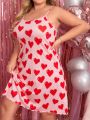 Plus Size Heart Print Spaghetti Strap Nightgown