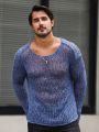 Men Solid Drop Shoulder Open Knit Sweater