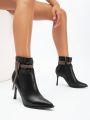 Pointed Toe Stiletto High Heel Ankle Boots - Fashionable, Versatile, Slimming, Color Block, Winter Plus Velvet