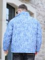 Men's Plus Size Blue Coat With Letter Print