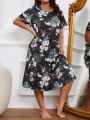 Plus Size Women's Floral Printed Round Neck Casual Sleep Dress