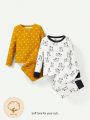 Cozy Cub Baby Boys' Polka Dot Pattern Round Neck Top With Snap Closure And Footed Pants 4-piece Set