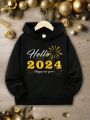 SHEIN Tween Boys' Casual New Year 2024 Pattern Long Sleeve Hoodie Suitable For Autumn And Winter