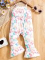 SHEIN Baby Girl Casual Cute Fun Colorful Gradient Flower Pattern Printed Suspender Bell Pants Baby Jumpsuit