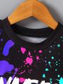 SHEIN Little Boys' Colorful Ink Splash Print Short Sleeve T-Shirt