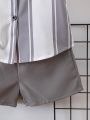 SHEIN Toddler Boys' Striped Short Sleeve Shirt And Shorts Set