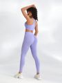SHEIN Leisure Women'S Solid Color Yoga Workout Set