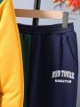 SHEIN Tween Boys' 2pcs/set Color Block Hoodie & Pants Casual Sports Tracksuit