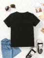 SHEIN Kids EVRYDAY Little Girls' Casual Short Sleeve T-shirt With Letter Print And Round Neck For Summer