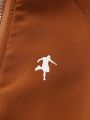 SHEIN Kids SPRTY Young Boy Figure Graphic Raglan Sleeve Jacket & Shorts
