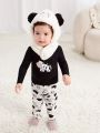 SHEIN Baby Girls' Casual Cow Pattern Long Sleeve Top And Pants Homewear Set