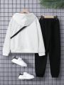 SHEIN Kids EVRYDAY 3pcs/Set Tween Boys' Hooded Sweatshirt, Pants And Bag Set