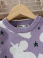 Cute Unicorn Star Jacquard Girls Sweater