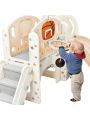 Merax Kids Slide Playset Structure 9 in 1, Freestanding Castle Climbing Crawling Playhouse with Slide, Arch Tunnel, Ring Toss, Realistic Bus Model and Basketball Hoop, Toy Storage Organizer for Toddlers