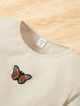 SHEIN Kids Cooltwn Tween Girl 2pcs Butterfly Embroidery Lettuce Trim Dress